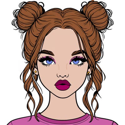 realistic girl with two buns in hair and lips