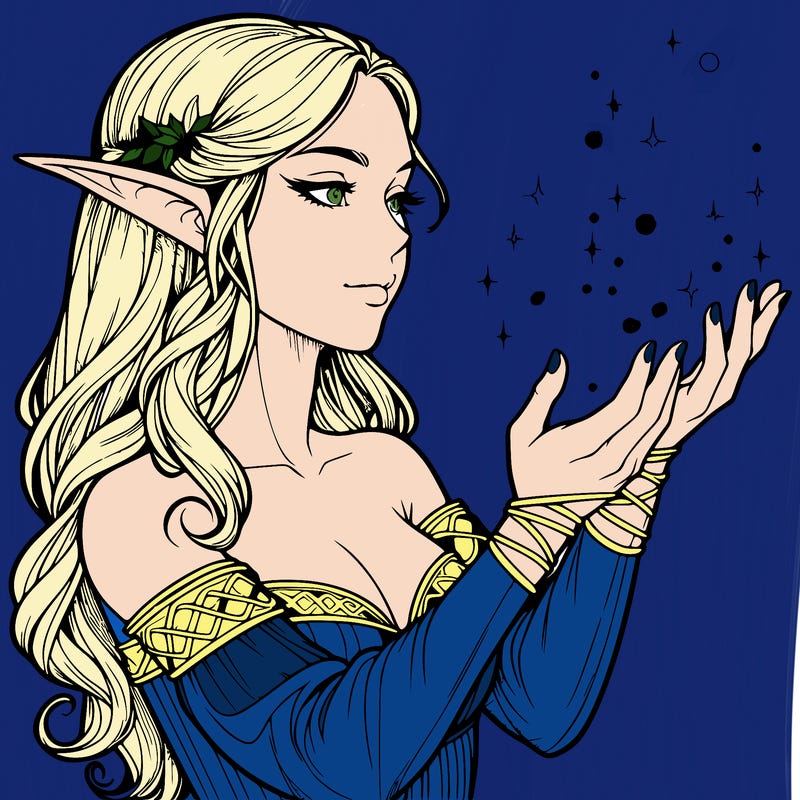 realistic elf girl doing magic