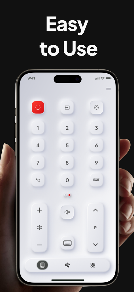 AirMote: Universal TV Remote - Interfaz de la aplicación de control remoto universal para TV AirMote en la pantalla de un smartphone con controles fáciles de usar