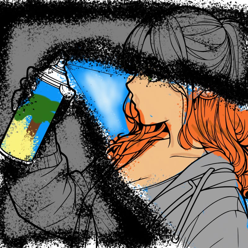 a realistic girl spray, painting