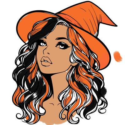 realistic witch girl with wavy hair and lips