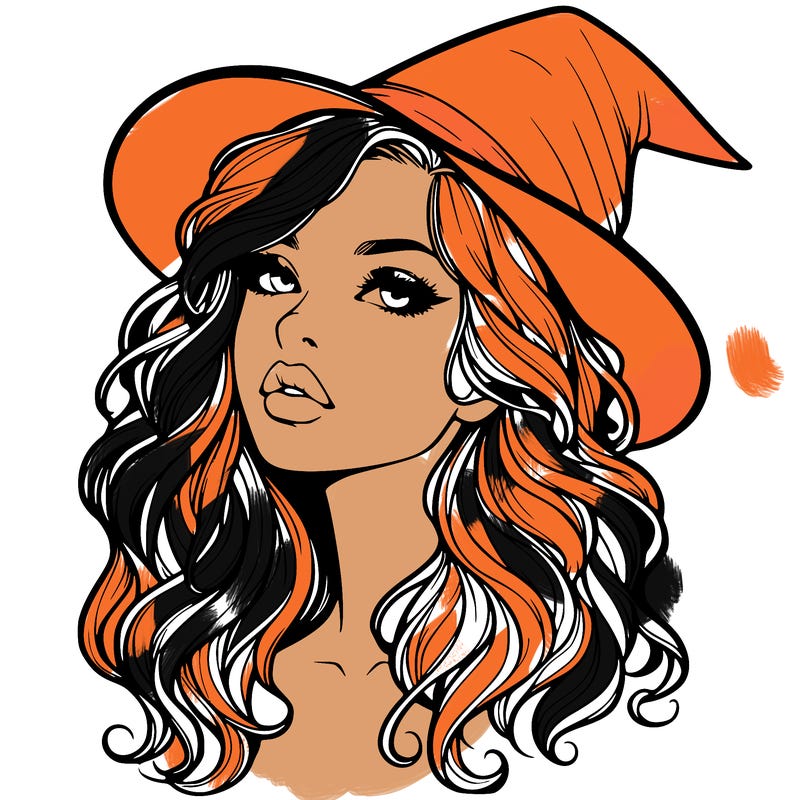 realistic witch girl with wavy hair and lips