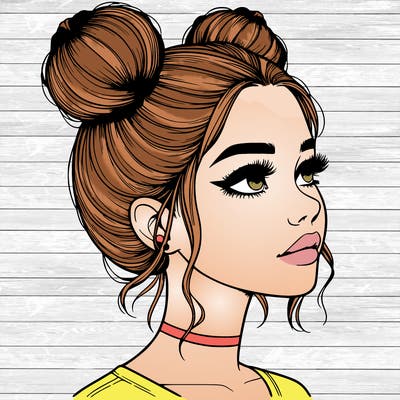 realistic girl with buns on the top of her head