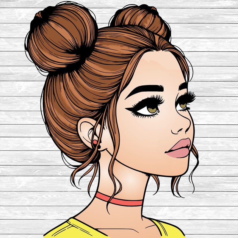 realistic girl with buns on the top of her head