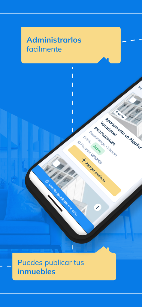 Finca Raiz - Arriendo y Venta - Mobile app interface for managing and publishing real estate listings in Colombia.