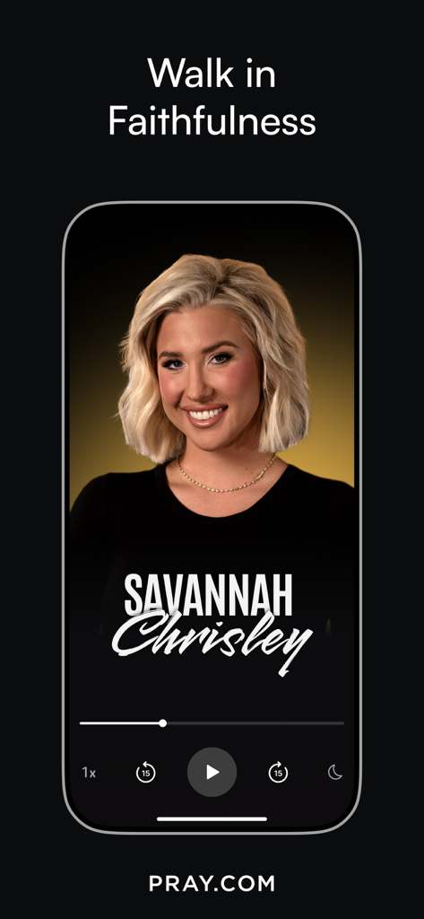 Savannah Chrisley audio session on the Pray.com app interface