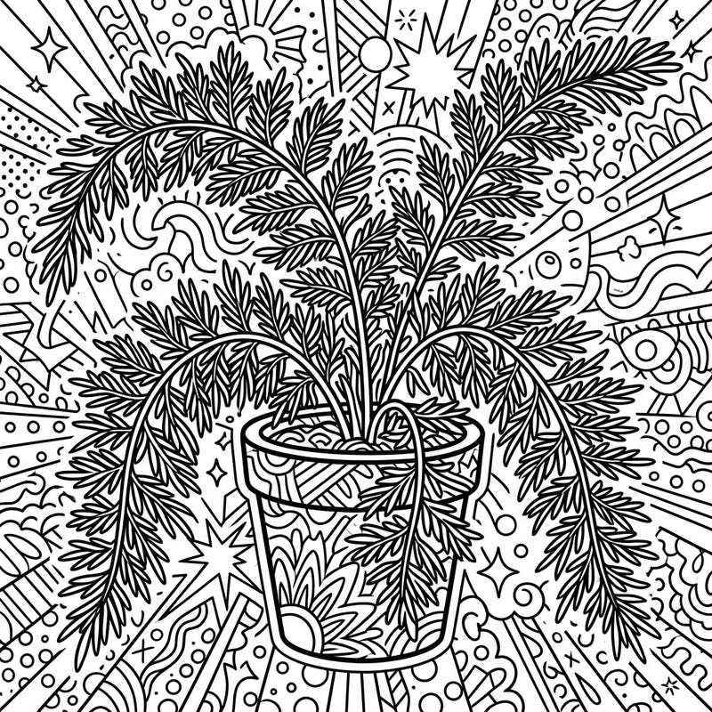 Unleash your creativity with this dynamic Asparagus Fern coloring page, bursting with Pop Art energy. Its bold outlines and intricate background offer a captivating coloring experience for all ages.
