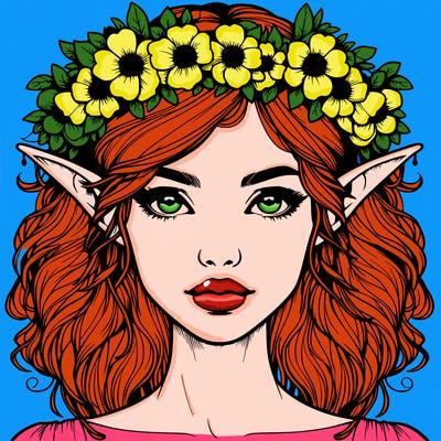 realistic female elf with flower crown