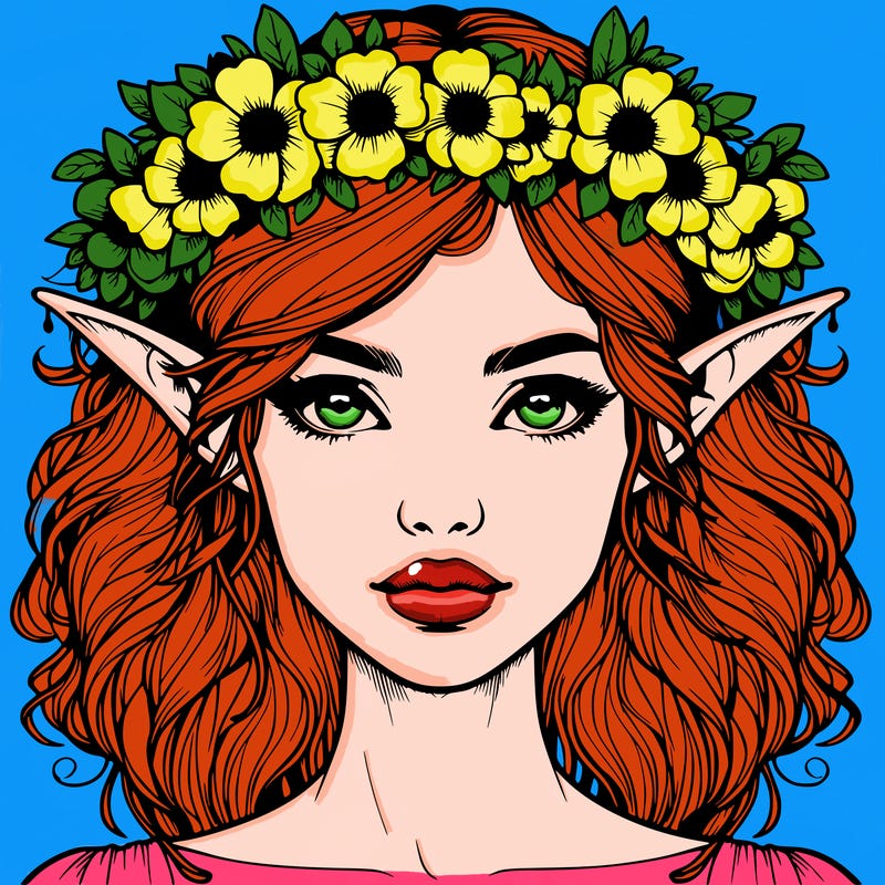 realistic female elf with flower crown