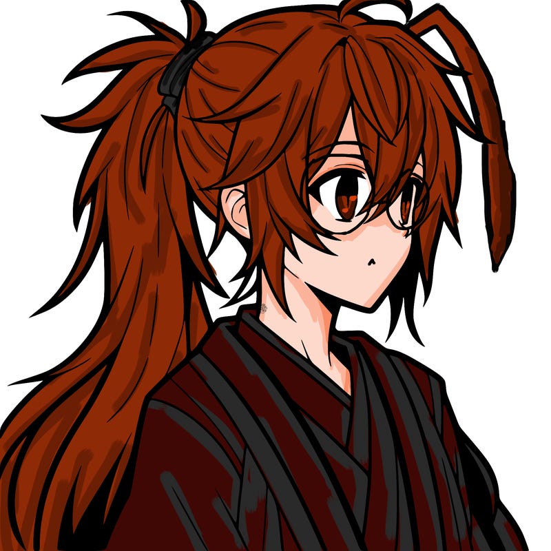anime boy with long hair in ponytail