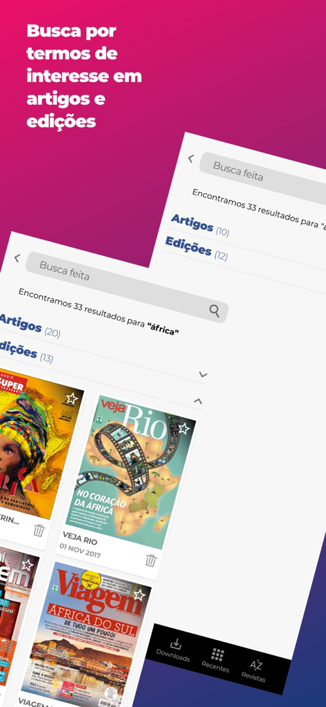 GoRead - Revistas Digitais - GoRead mobile app search interface showing results for digital magazine editions and articles