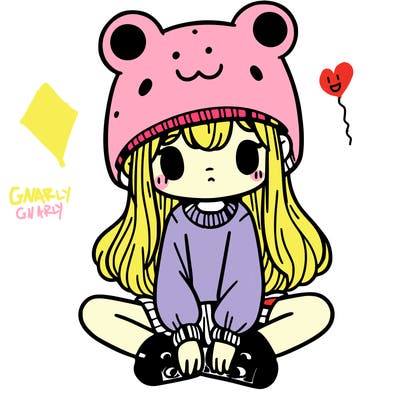 a girl wearing a frog hat and some frog socks