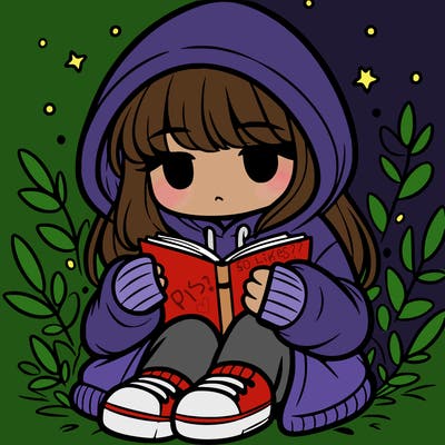 girl in oversized hoodie reading a book