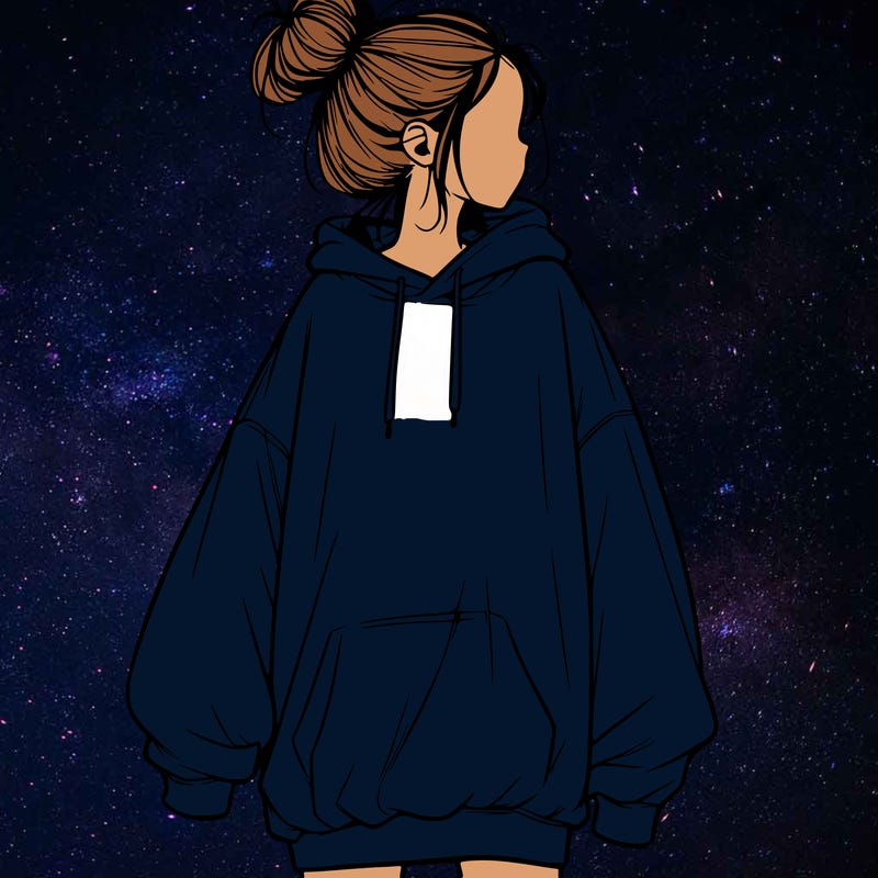 realistic girl with a oversized sweatshirt on and a bun