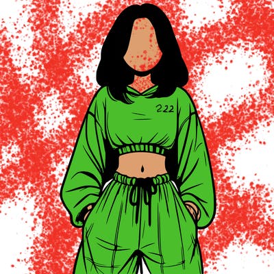 realistic girl faceless with baggy pants and a crop top