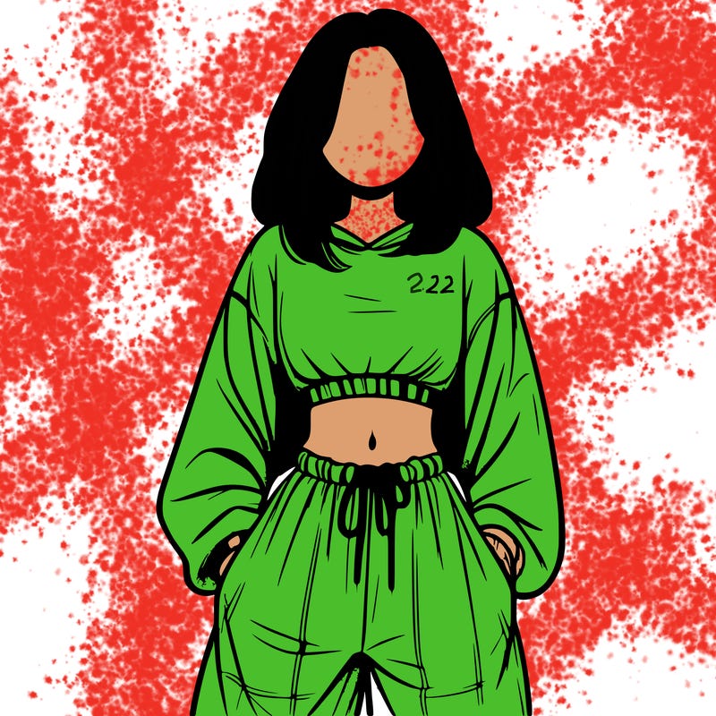 realistic girl faceless with baggy pants and a crop top