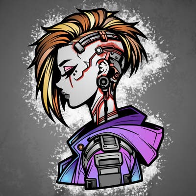 cyber-punk girl with sidecut hair