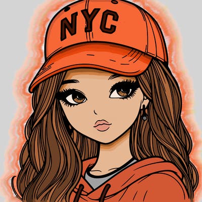 realistic girl wearing and nyc cap