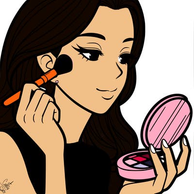 little girl putting on makeup