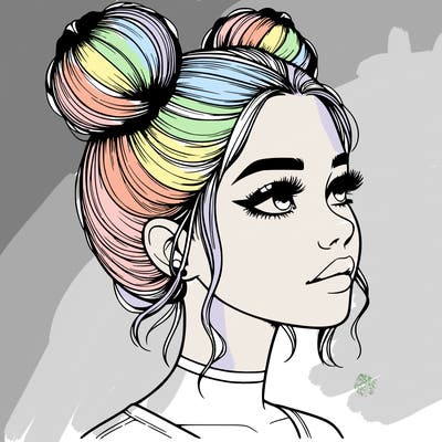 realistic girl with buns on the top of her head