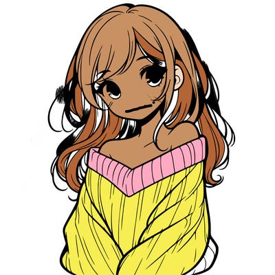 shy pretty girl wearing a sweater that is falling off one shoulder portrait