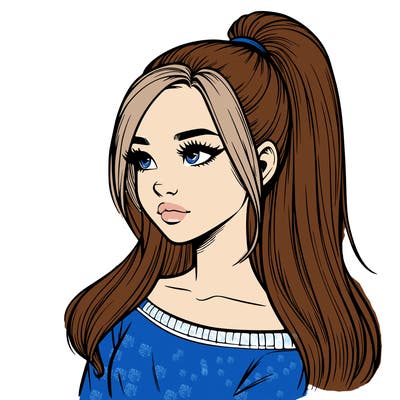 realistic girl with a high ponytail