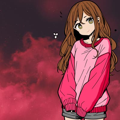 manga teen girl  in a sweater and baggy pants