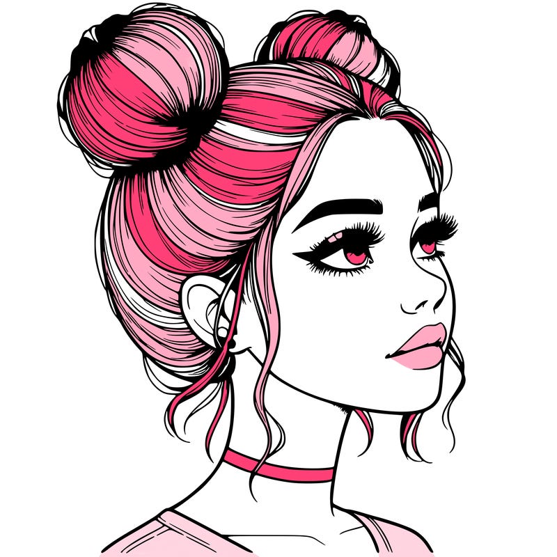 realistic girl with buns on the top of her head
