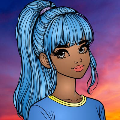 realistic girl with high ponytail and bangs