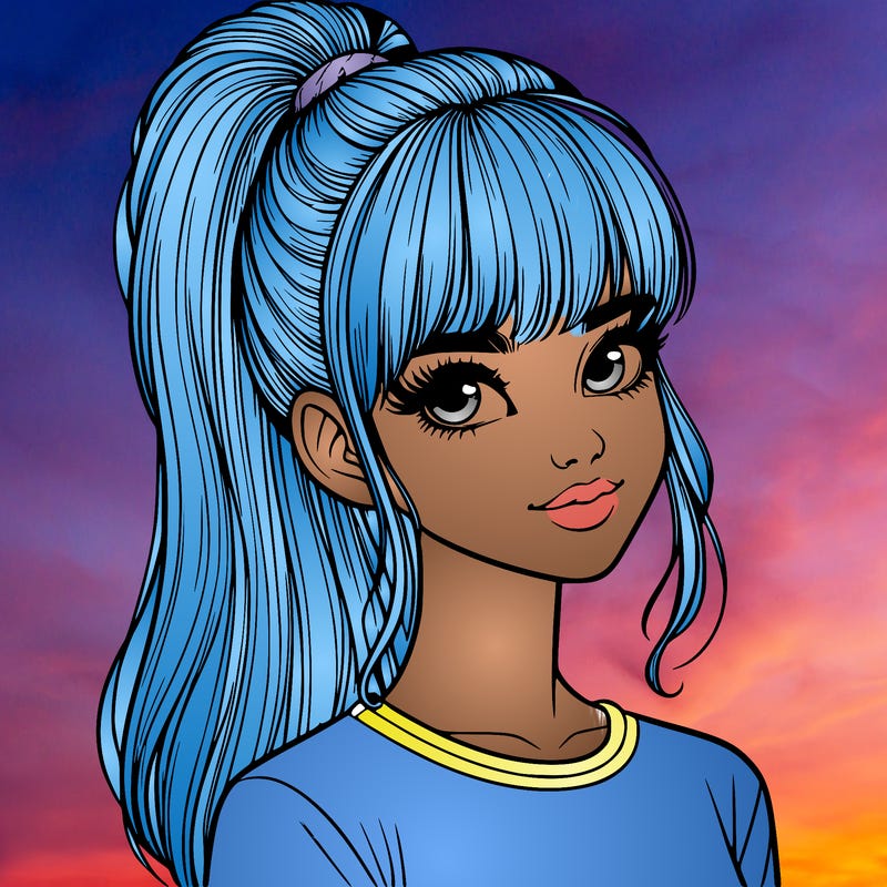 realistic girl with high ponytail and bangs