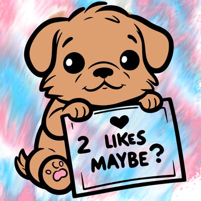 a puppy holding a sign that says 2 likes maybe?