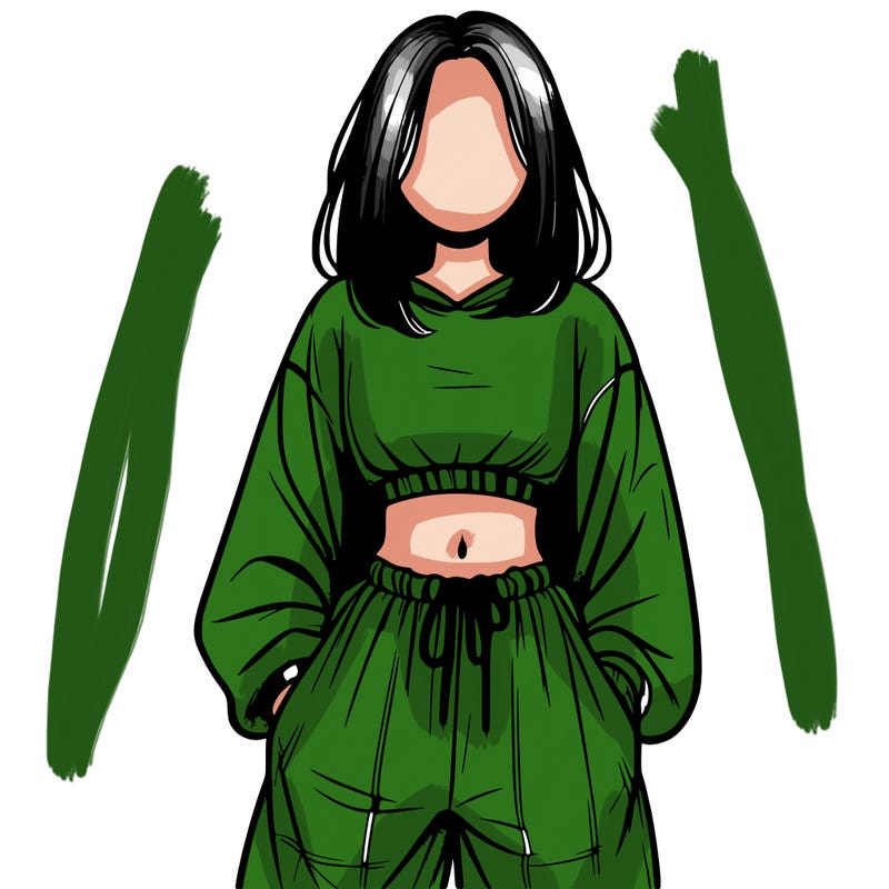 realistic girl faceless with baggy pants and a crop top