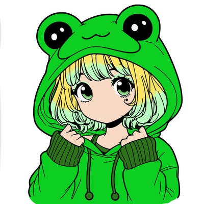 a cute teenage girl wearing a frog hoodie