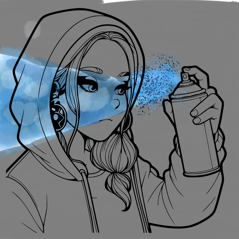 a realistic girl, spray painting