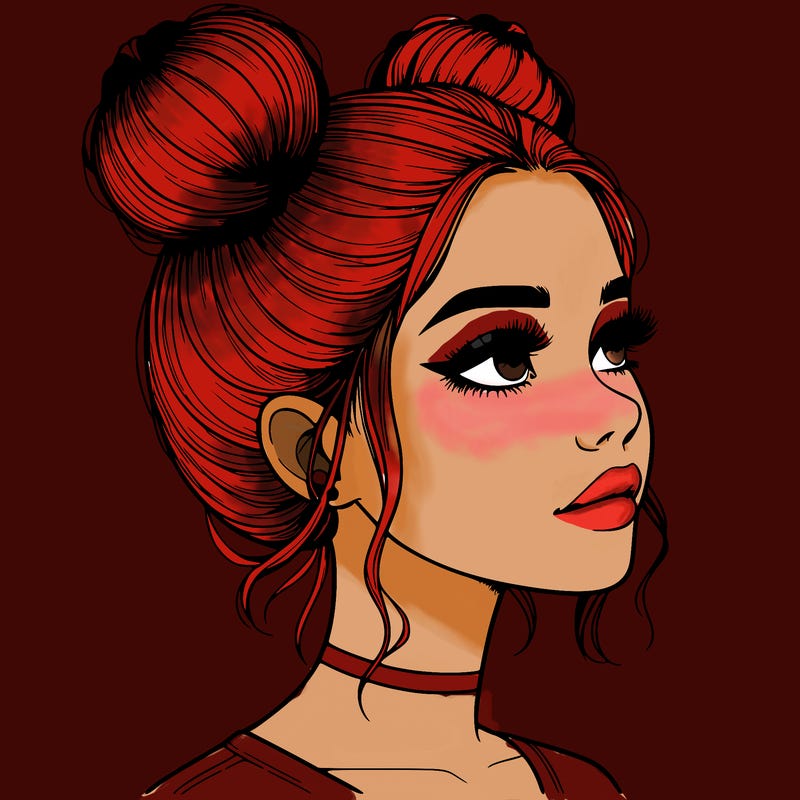 realistic girl with buns on the top of her head