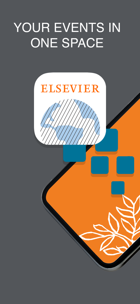 Elsevier Events app promotional screen with the headline Your Events in One Space