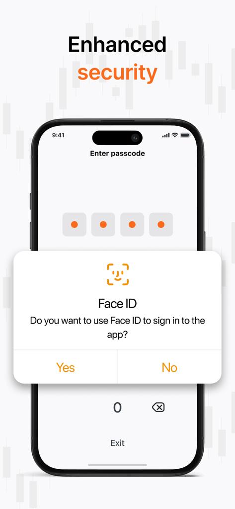 Tela de segurança do aplicativo AMarkets mostrando solicitação de login Face ID e entrada de senha