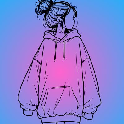 realistic girl with a oversized sweatshirt on and a bun