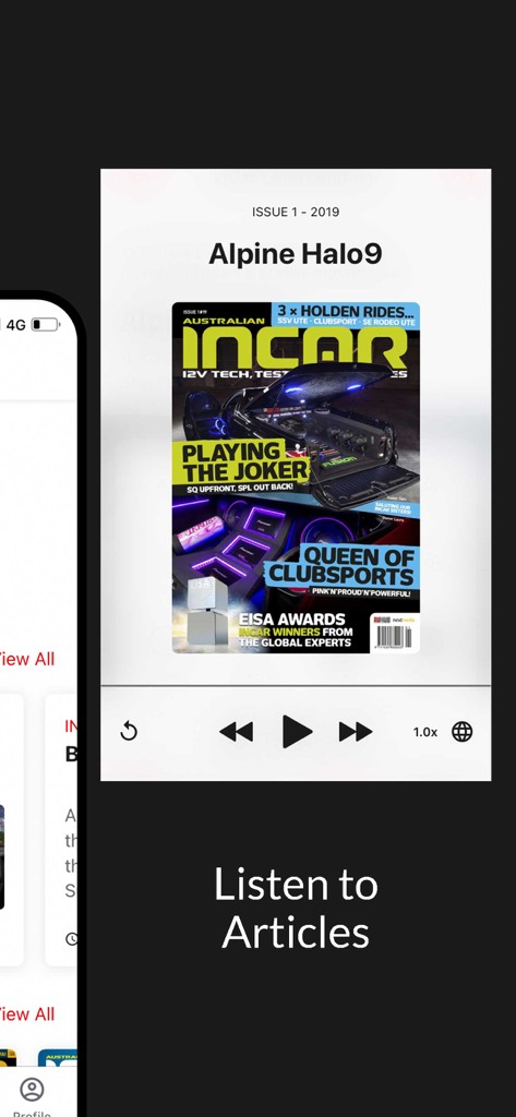 InCar Entertainment - Audio player interface for listening to car audio magazine articles in the InCar Entertainment app