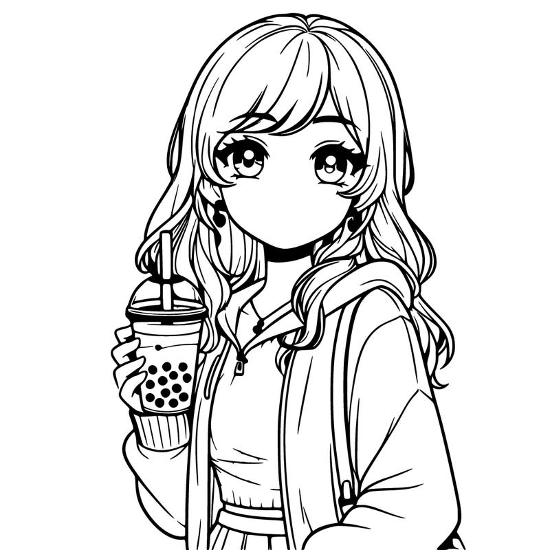realistic girl with bubble tea in her hand