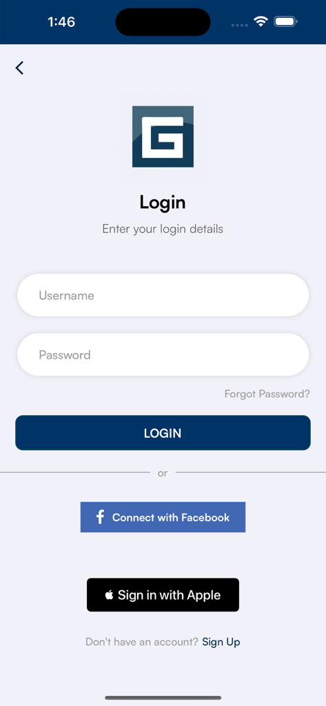 Gistmania Nigerian News - Login interface for Gistmania Nigerian News app with username password and social sign-in options