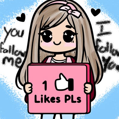 girl holding a sign saying 10 likes pls