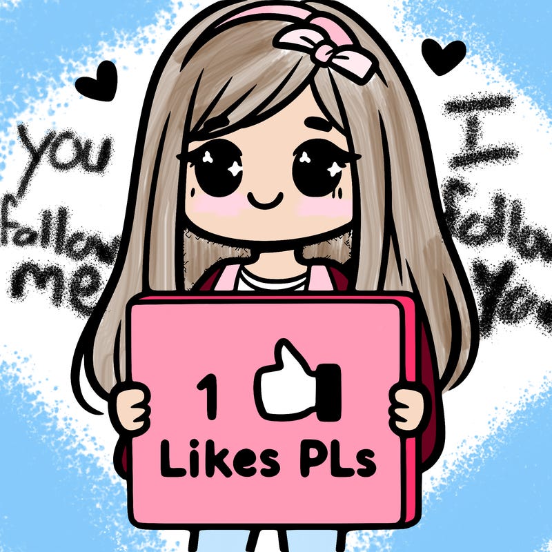 girl holding a sign saying 10 likes pls