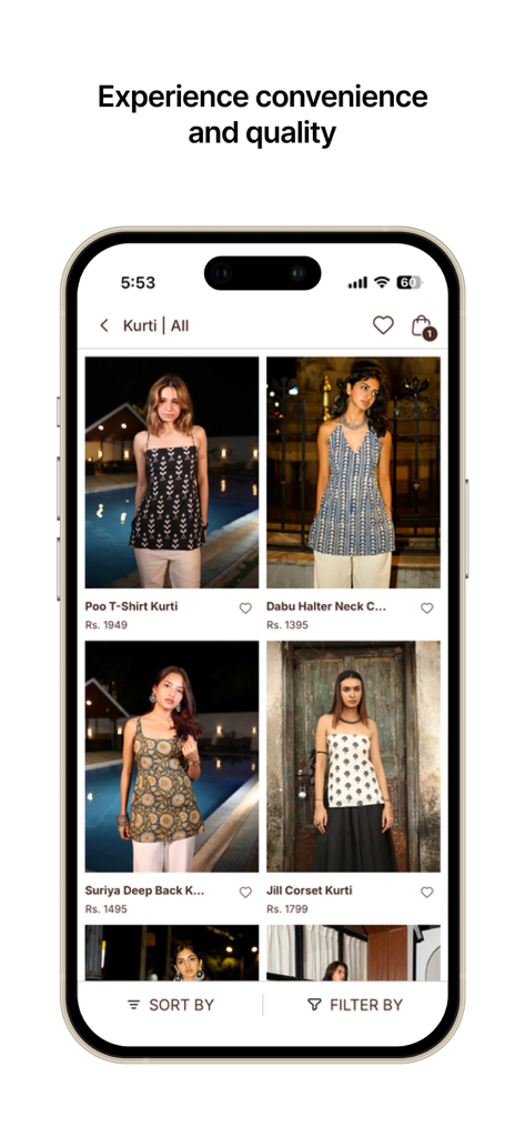 Nishorama - Nishorama app screen showing various ethnic kurti styles