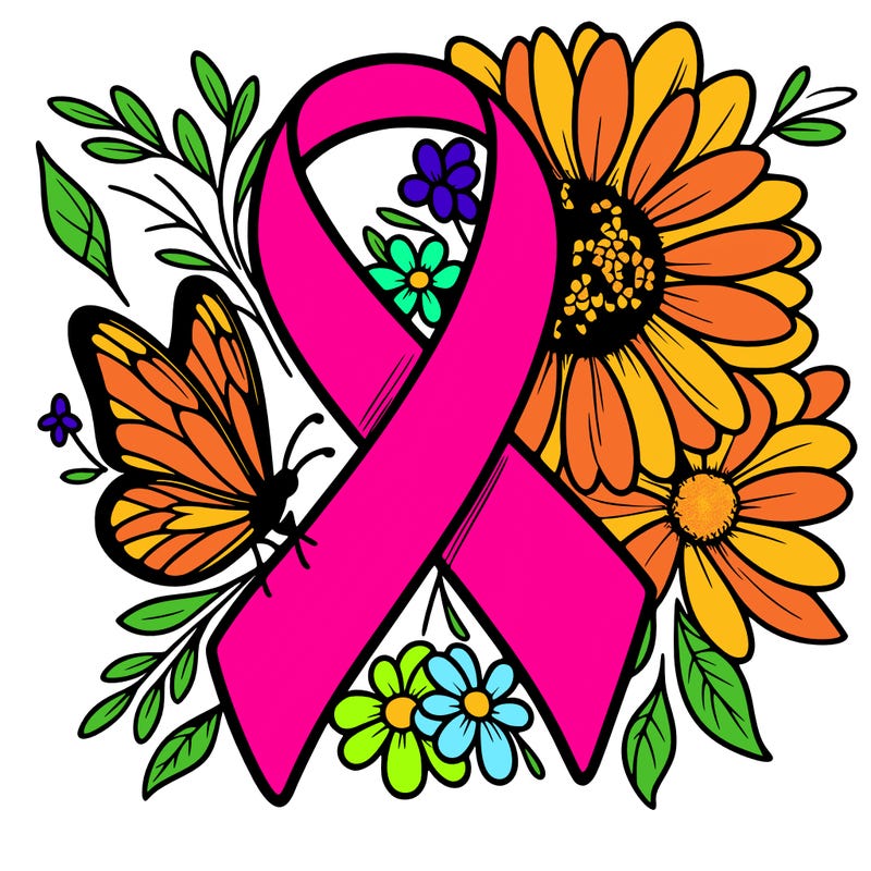 cancer awareness symbol with flowers and butterflies