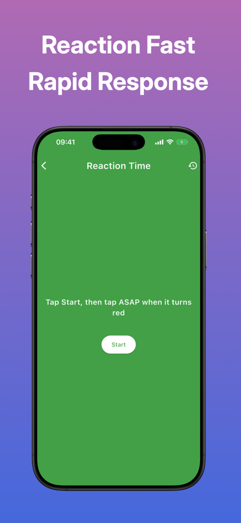 MindFit - Your Brain Gym - MindFit app reaction time training screen with a start button on a green background