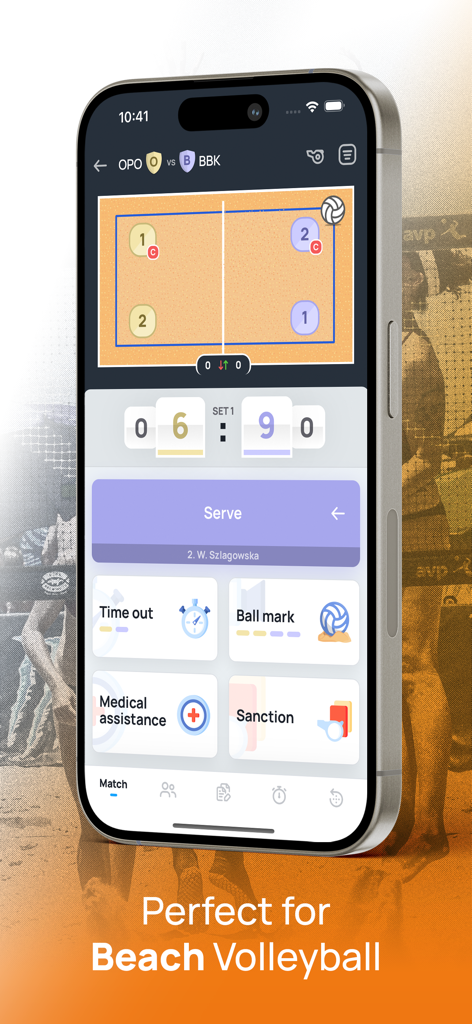 VolleyStation Score - 디지털 비치 발리볼 점수 기록을 위한 VolleyStation Score 앱 인터페이스