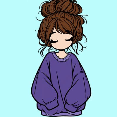 girl with baggy sweatshirt and messy bun