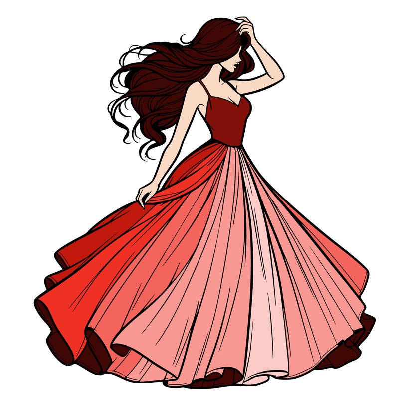 realistic woman with dress flowing in the wind