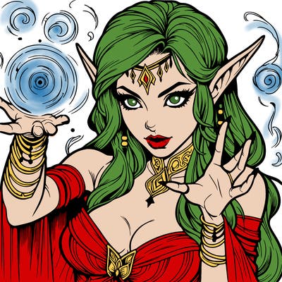 realistic scary beautiful elf sorceress casting spell